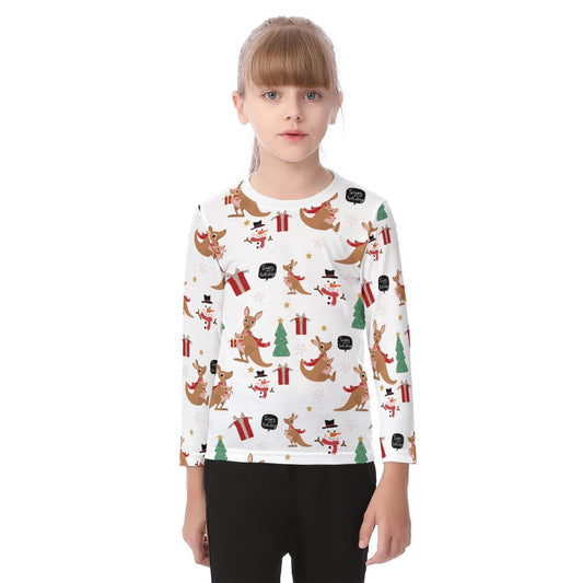 Kid's Long Sleeve Christmas T-shirt - Kangaroos - Festive Style