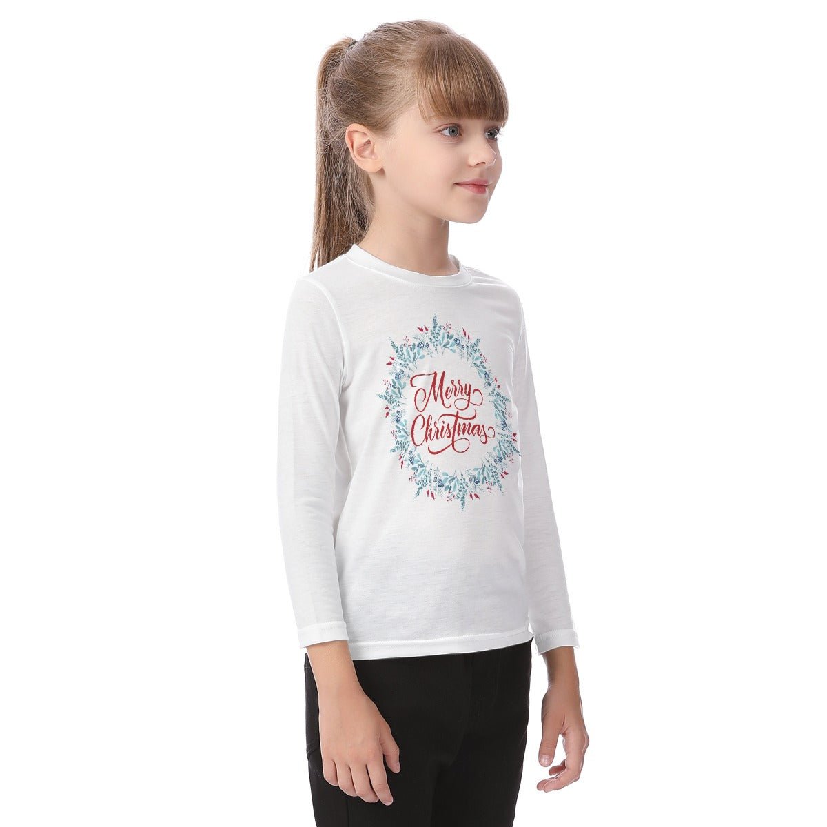 Kid's Long Sleeve Christmas T-shirt - MC Wreath - Festive Style