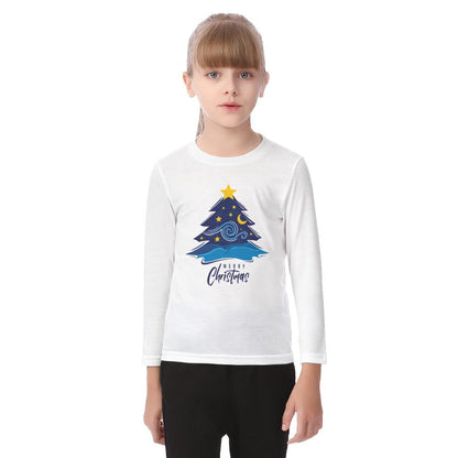 Kid's Long Sleeve Christmas T-shirt - Merry Christmas - Blue Tree - Festive Style