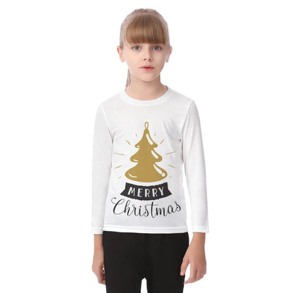 Kid's Long Sleeve Christmas T-shirt - Merry Christmas - Gold Tree - Festive Style