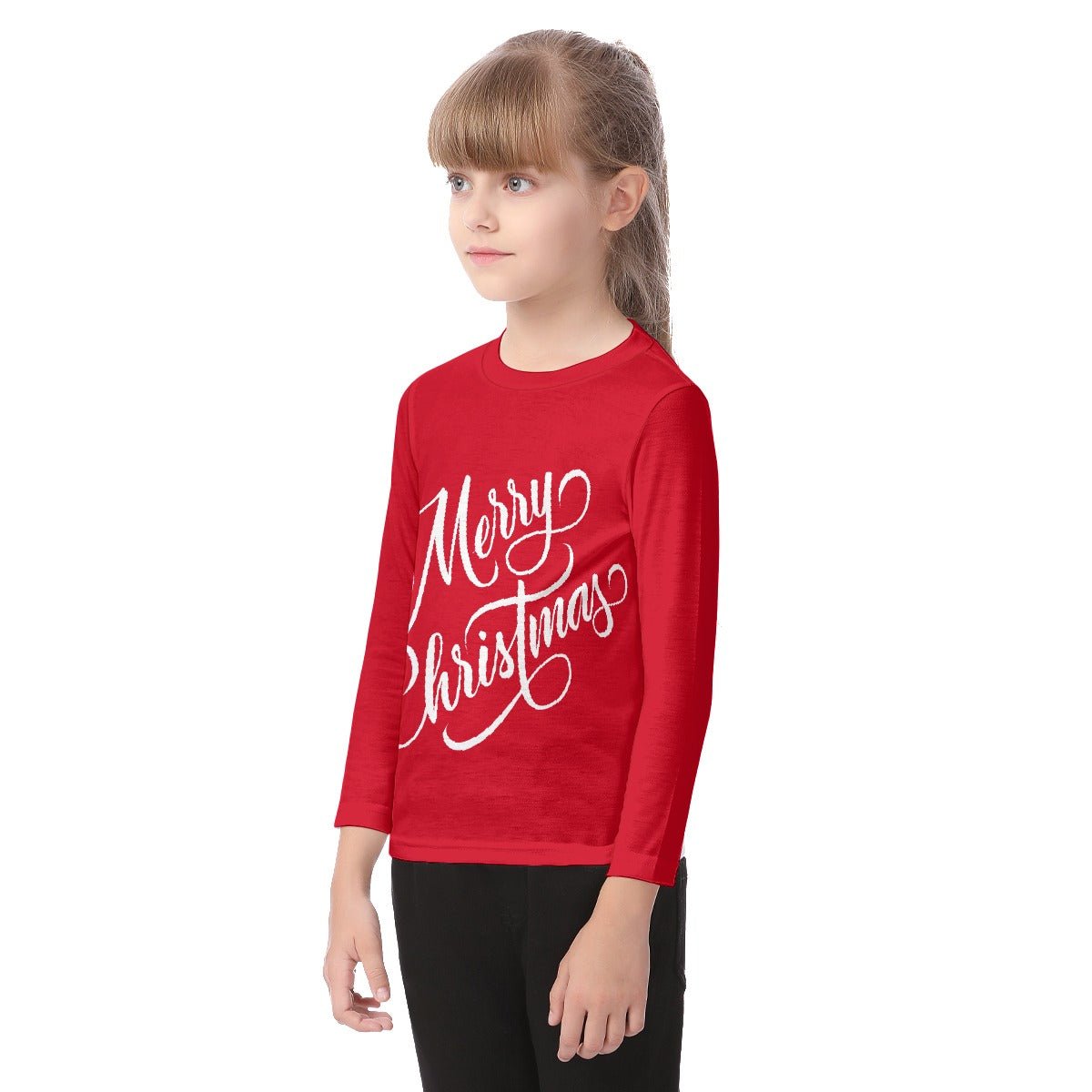 Kid's Long Sleeve Christmas T-shirt - Merry Christmas - Red - Festive Style