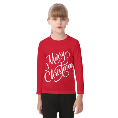 Kid's Long Sleeve Christmas T-shirt - Merry Christmas - Red - Festive Style