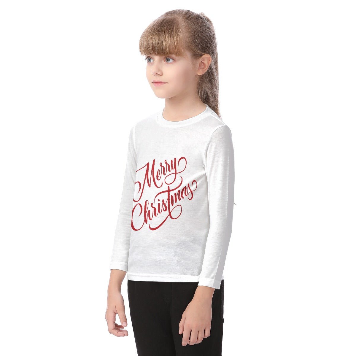 Kid's Long Sleeve Christmas T-shirt - Merry Christmas - White - Festive Style