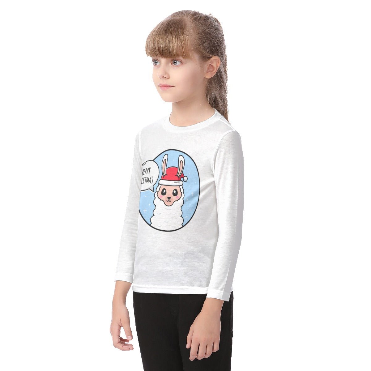 Kid's Long Sleeve Christmas T-shirt - Merry Llama - Festive Style