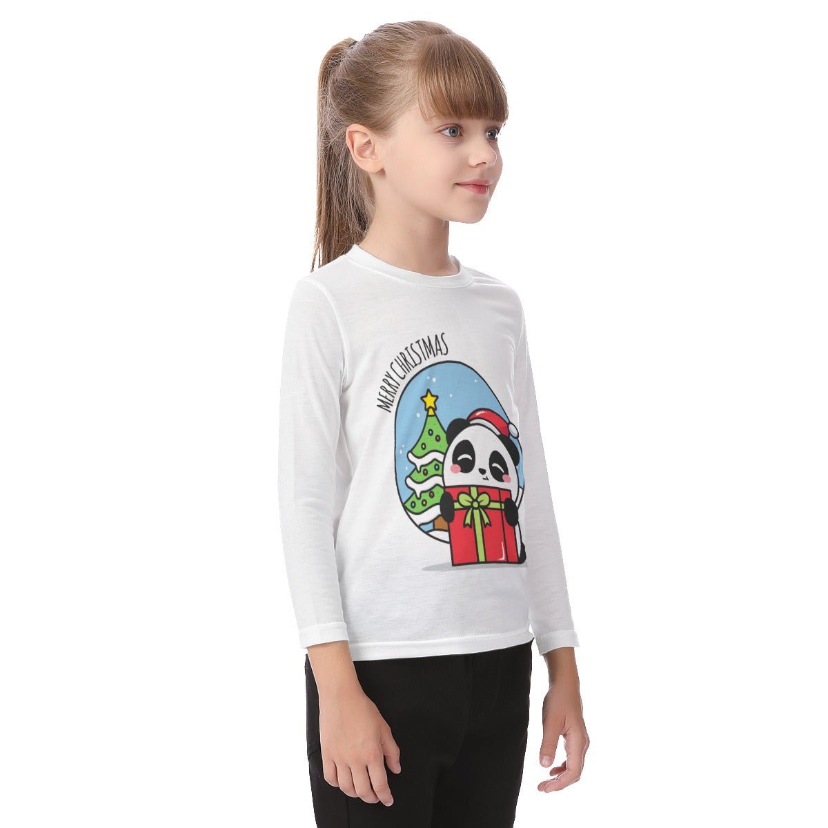 Kid's Long Sleeve Christmas T-shirt - Merry Panda - Festive Style