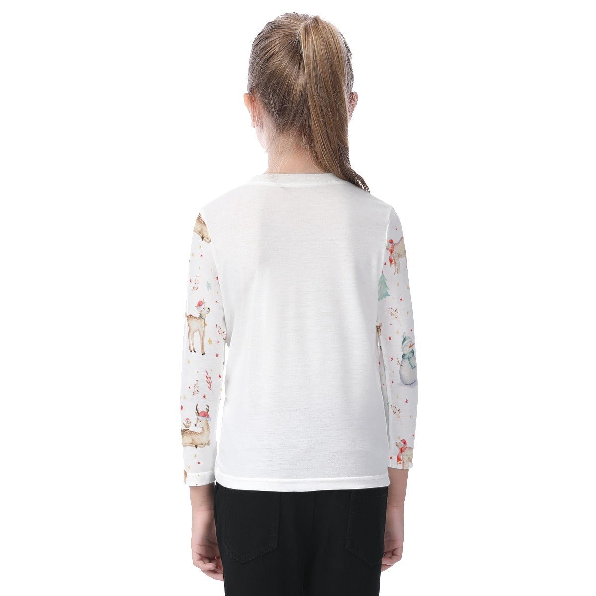 Kid's Long Sleeve Christmas T-shirt - Natural Reindeer - Festive Style