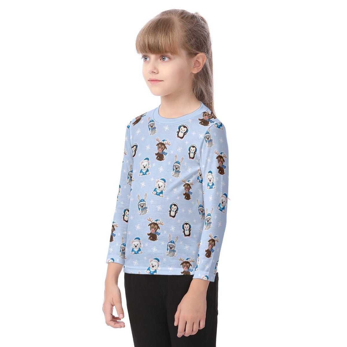 Kid's Long Sleeve Christmas T-shirt - Polar Blue - Festive Style