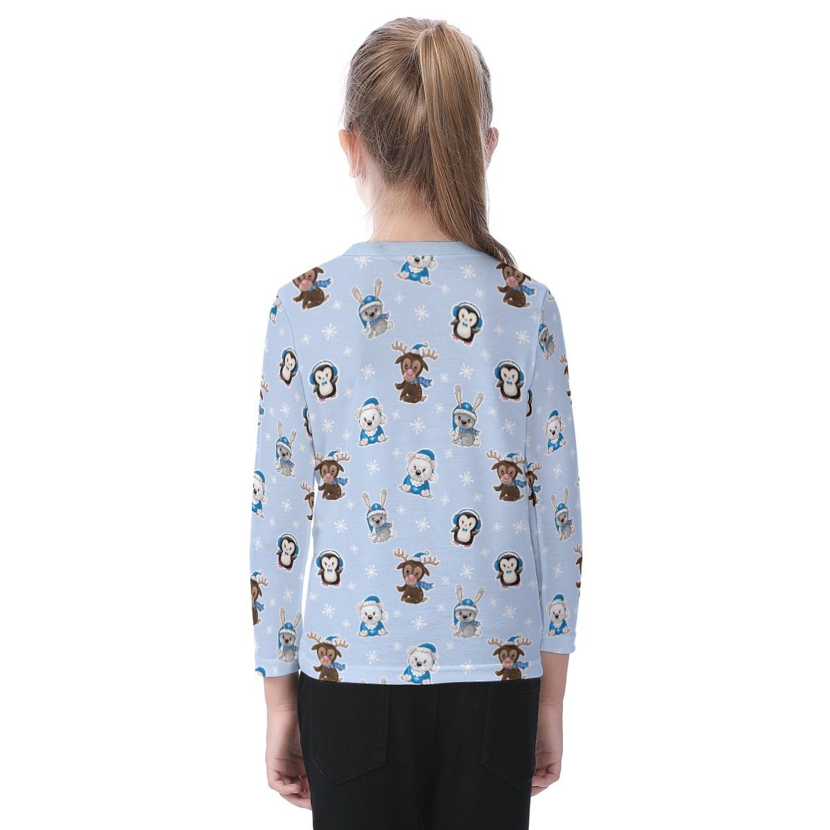 Kid's Long Sleeve Christmas T-shirt - Polar Blue - Festive Style
