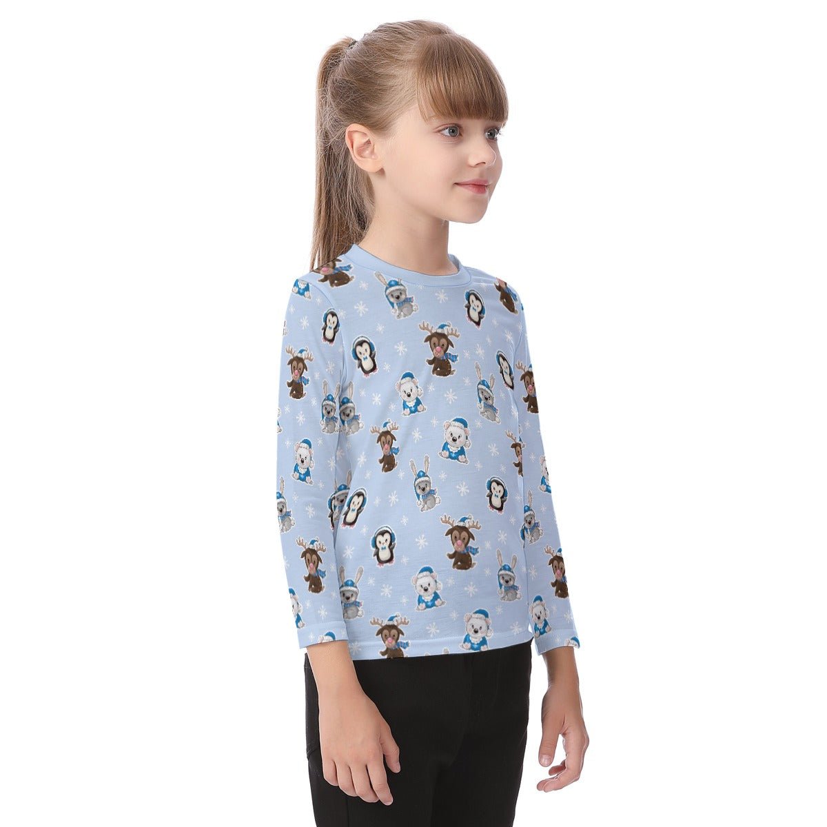 Kid's Long Sleeve Christmas T-shirt - Polar Blue - Festive Style
