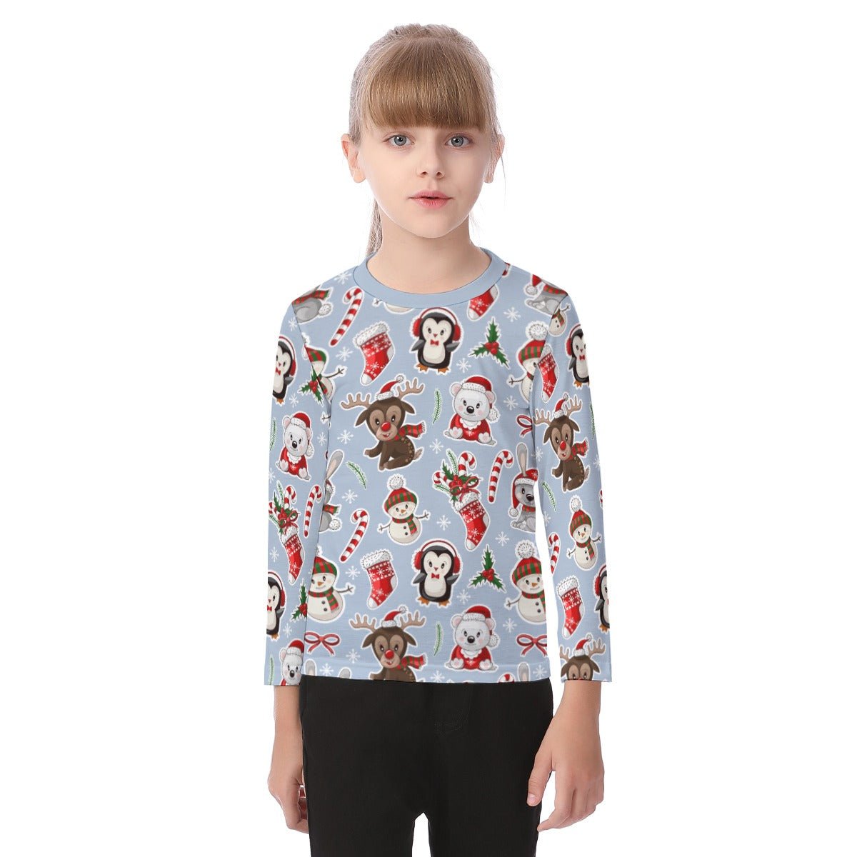 Kid's Long Sleeve Christmas T-shirt - Polar Kawaii - Festive Style