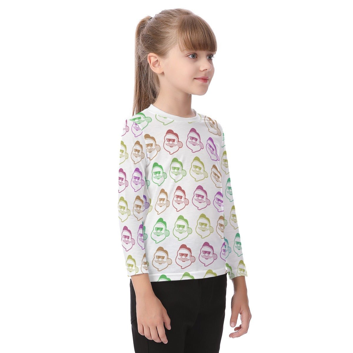 Kid's Long Sleeve Christmas T-shirt - Rainbow - Boss Santa - Festive Style