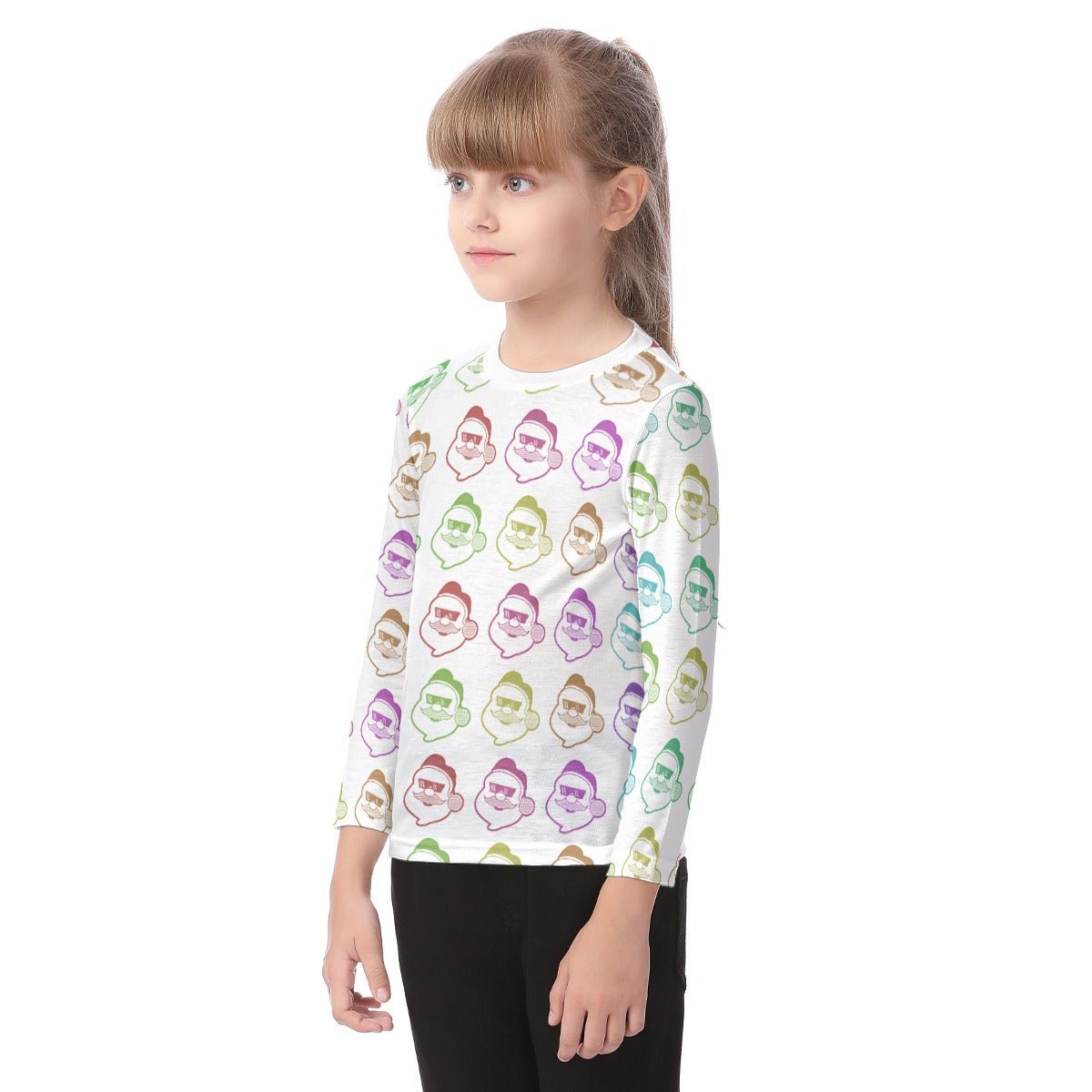Kid's Long Sleeve Christmas T-shirt - Rainbow - Boss Santa - Festive Style