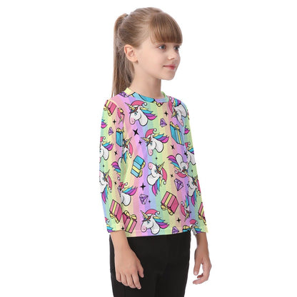 Kid's Long Sleeve Christmas T-shirt - Rainbow Unicorns - Festive Style