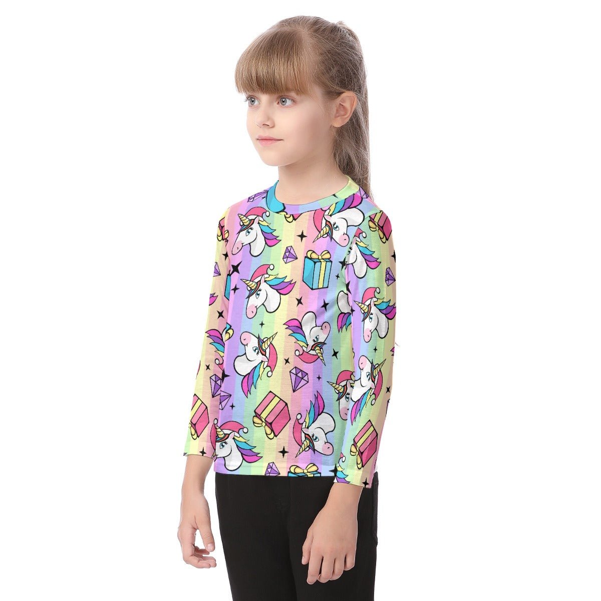 Kid's Long Sleeve Christmas T-shirt - Rainbow Unicorns - Festive Style