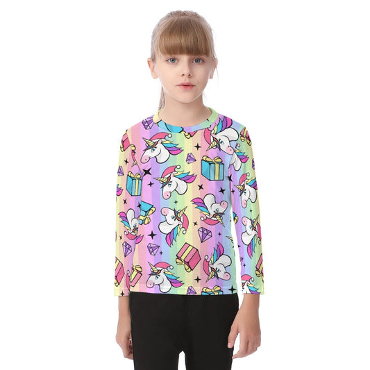 Kid's Long Sleeve Christmas T-shirt - Rainbow Unicorns - Festive Style