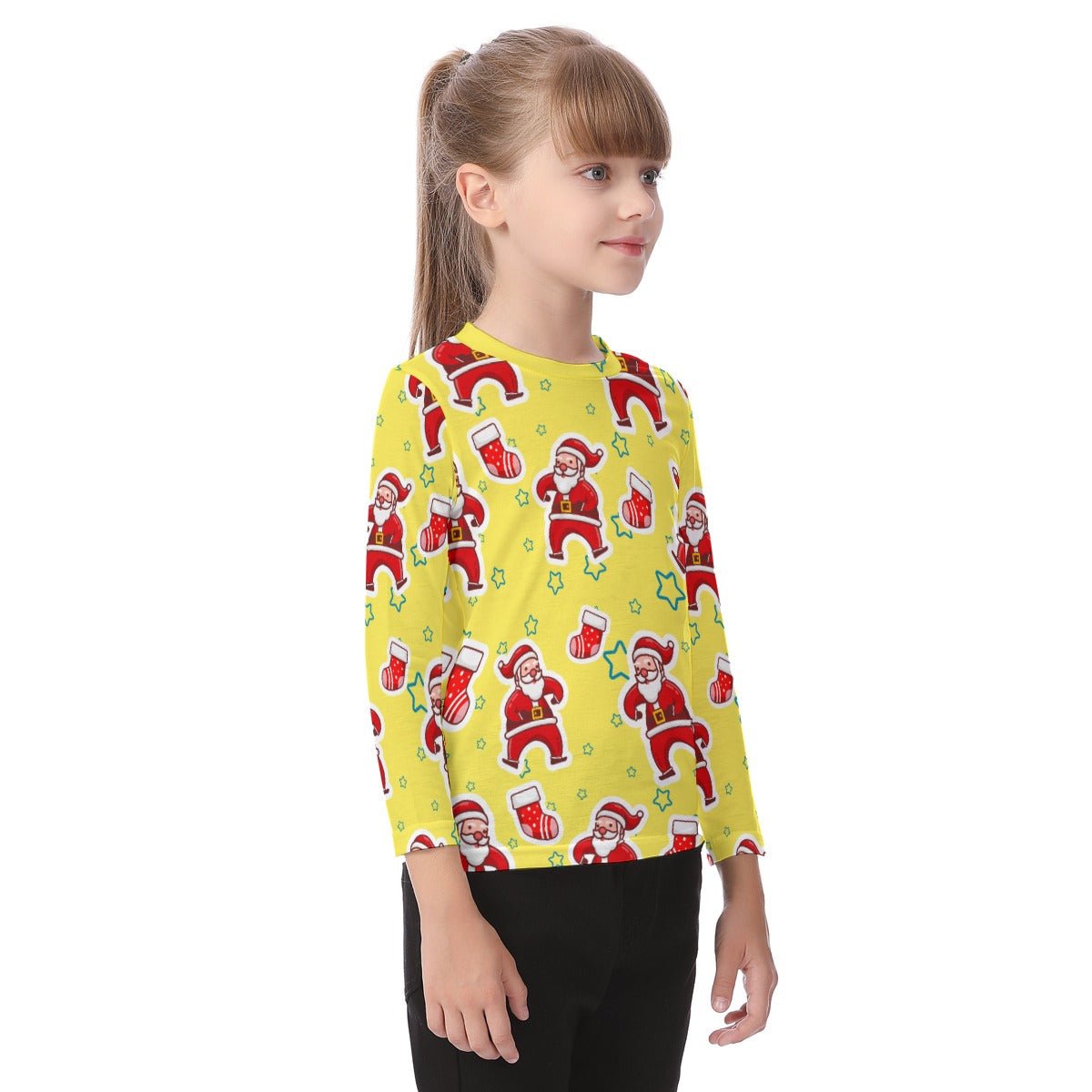 Kid's Long Sleeve Christmas T-shirt - Santa and Stars - Festive Style
