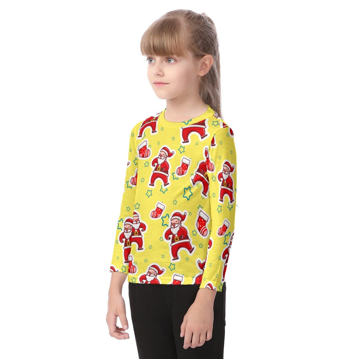Kid's Long Sleeve Christmas T-shirt - Santa and Stars - Festive Style
