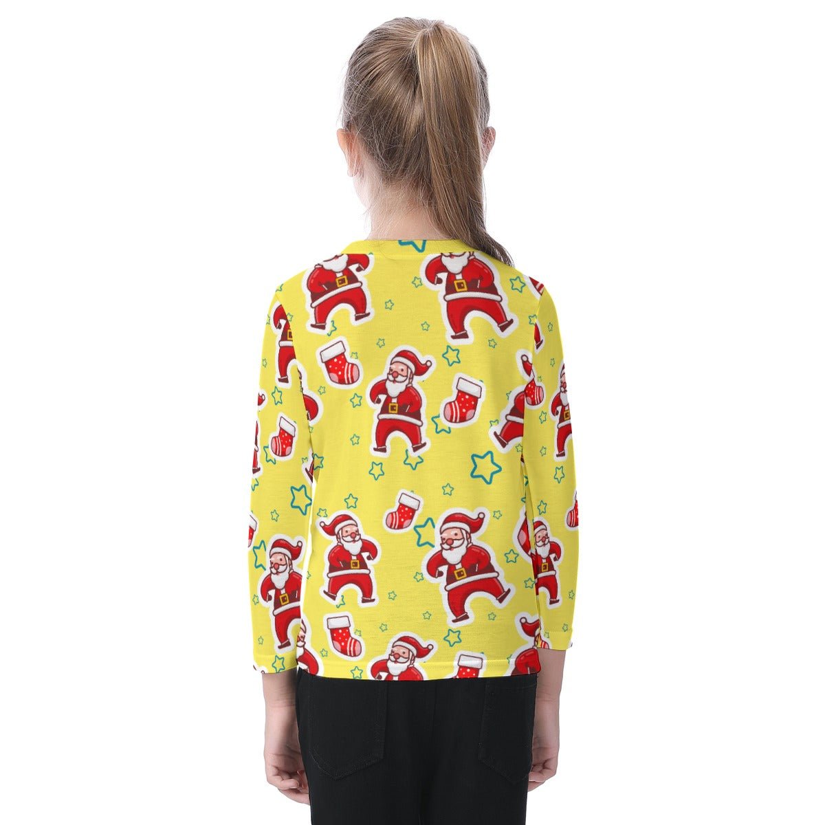 Kid's Long Sleeve Christmas T-shirt - Santa and Stars - Festive Style