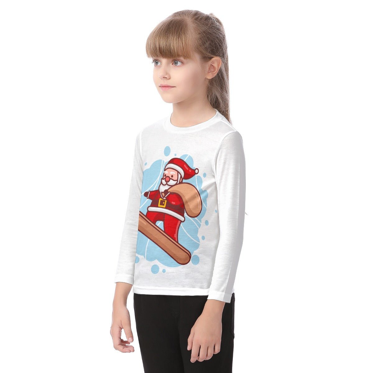 Kid's Long Sleeve Christmas T-shirt - Santa Snowboarder - Festive Style