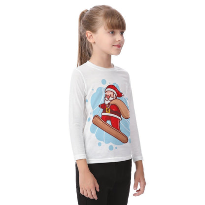 Kid's Long Sleeve Christmas T-shirt - Santa Snowboarder - Festive Style