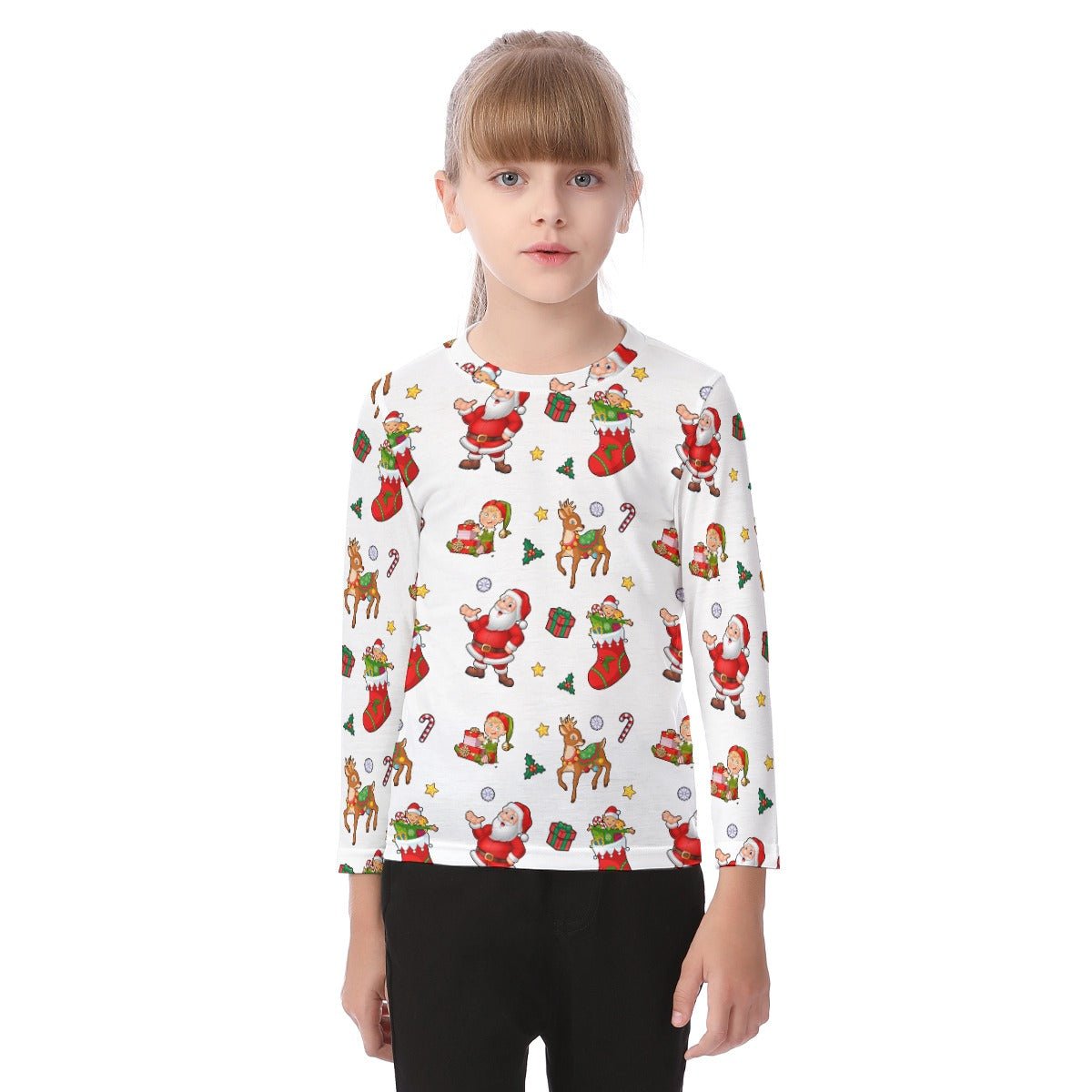 Kid's Long Sleeve Christmas T-shirt - Traditional - Festive Style