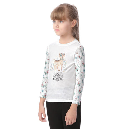 Kid's Long Sleeve Christmas T-shirt - Two Deers - Festive Style