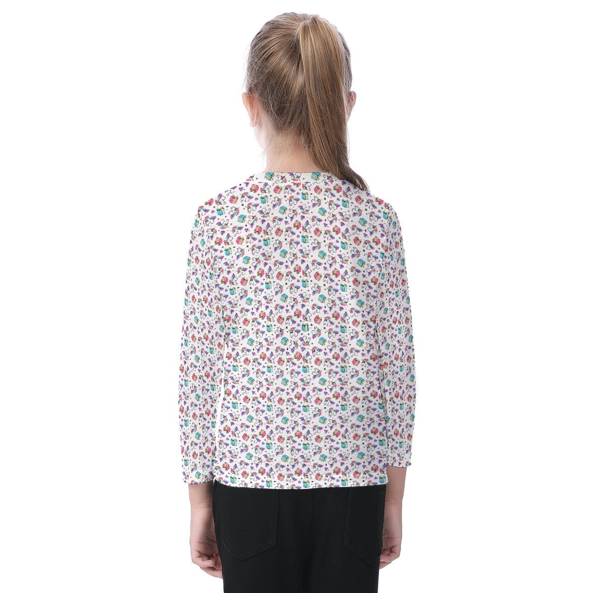 Kid's Long Sleeve Christmas T-shirt - Unicorn Pattern - Festive Style