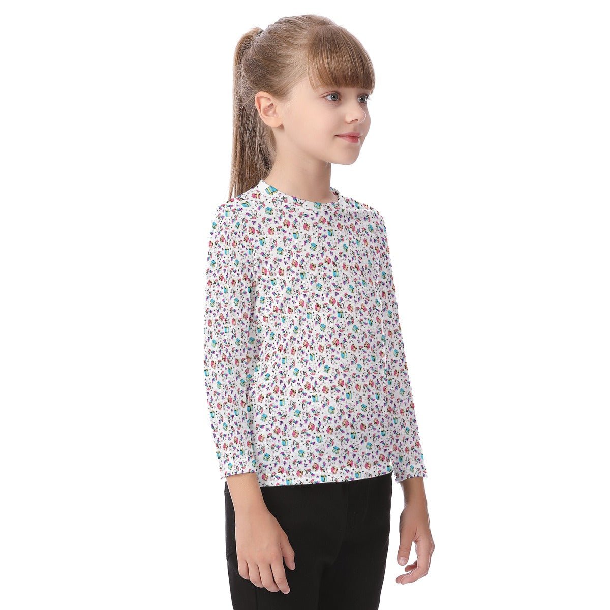 Kid's Long Sleeve Christmas T-shirt - Unicorn Pattern - Festive Style