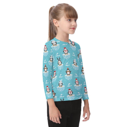 Kid's Long Sleeve Christmas Tee - Icy Penguins - Festive Style