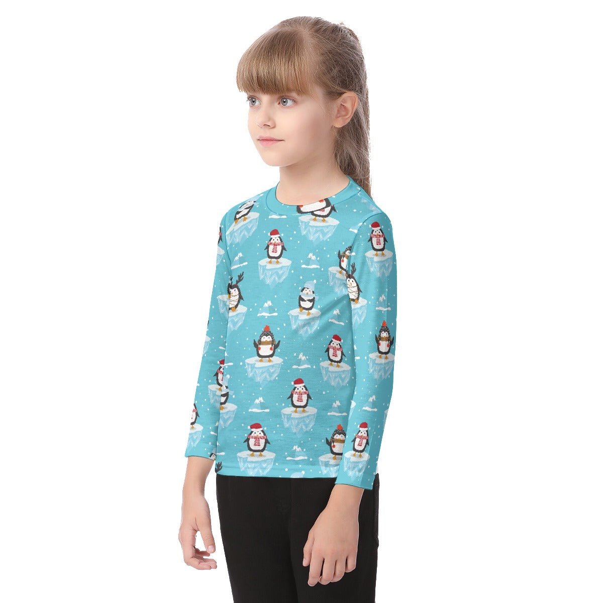 Kid's Long Sleeve Christmas Tee - Icy Penguins - Festive Style