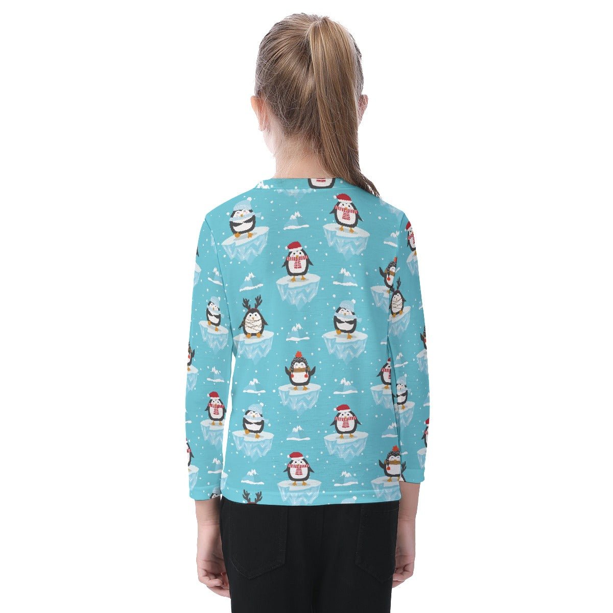Kid's Long Sleeve Christmas Tee - Icy Penguins - Festive Style