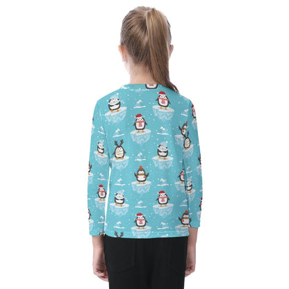 Kid's Long Sleeve Christmas Tee - Icy Penguins - Festive Style
