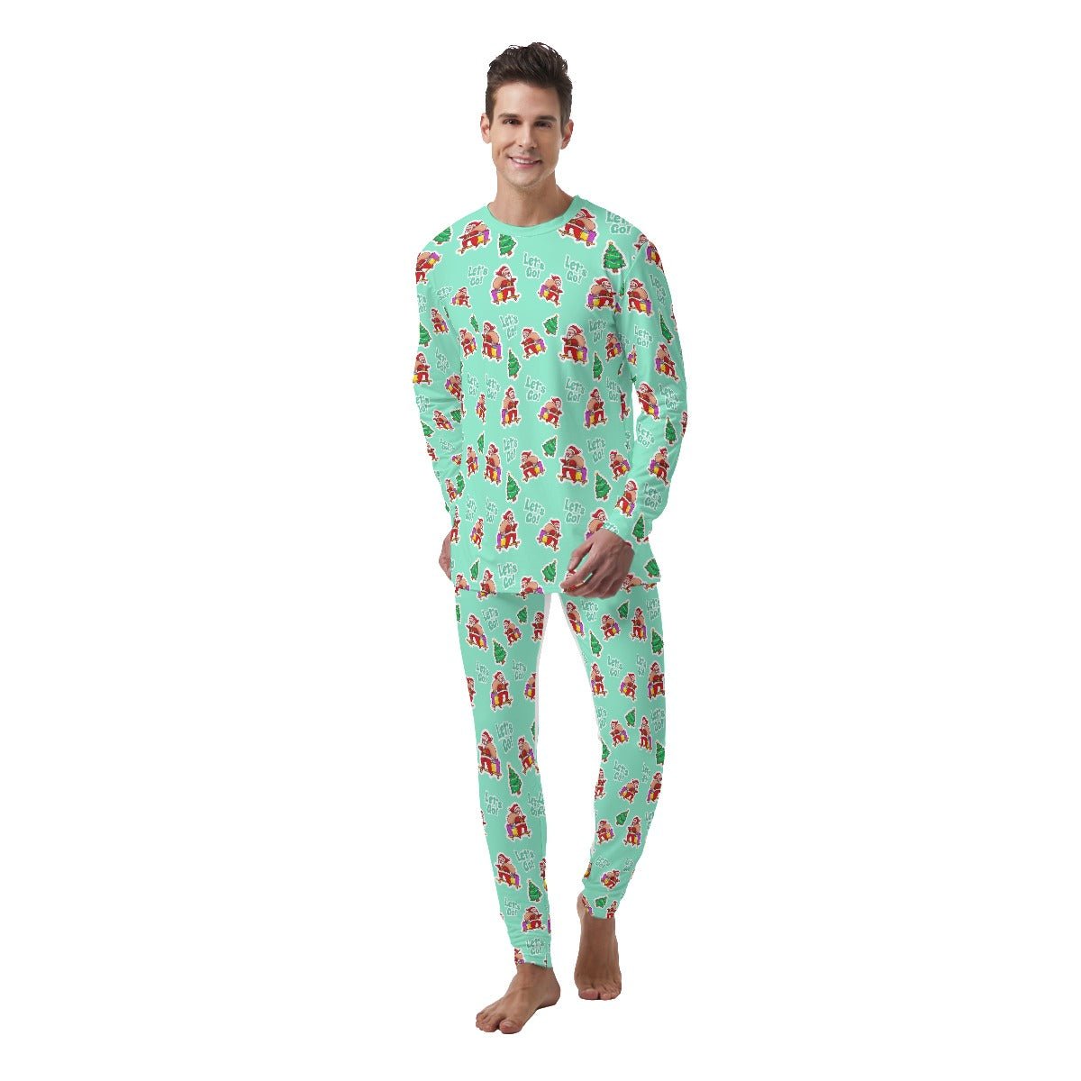 Men's Christmas Pyjamas - Green "Let's Go!" - Festive Style