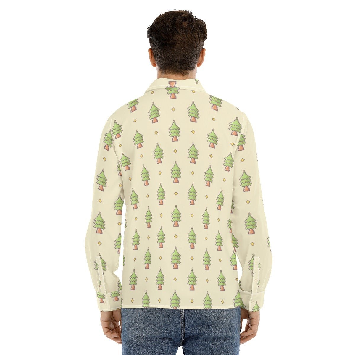 Men's Collar Christmas Shirt- 16-Bit Christmas Trees - Festive Style