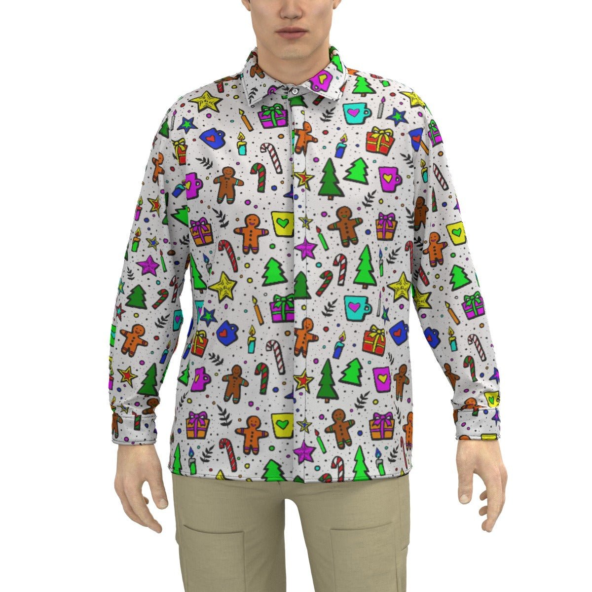 Men's Collar Christmas Shirt - Bright Doodle - Festive Style