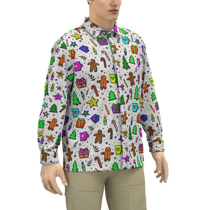 Men's Collar Christmas Shirt - Bright Doodle - Festive Style