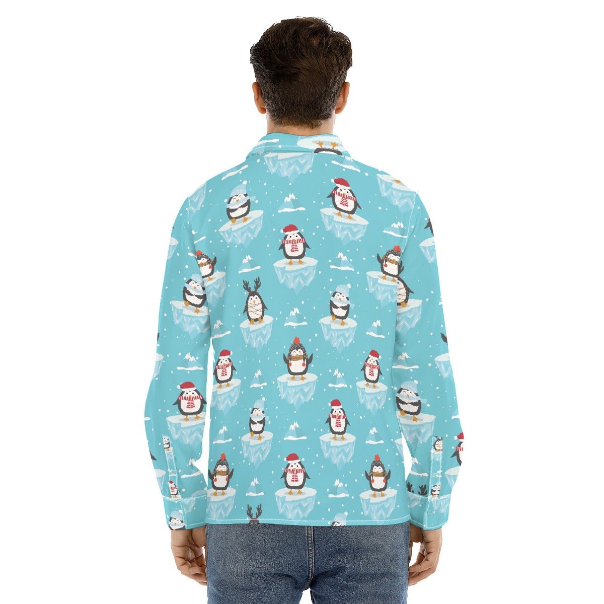 Men's Collar Christmas Shirt - Icy Penguins - Festive Style