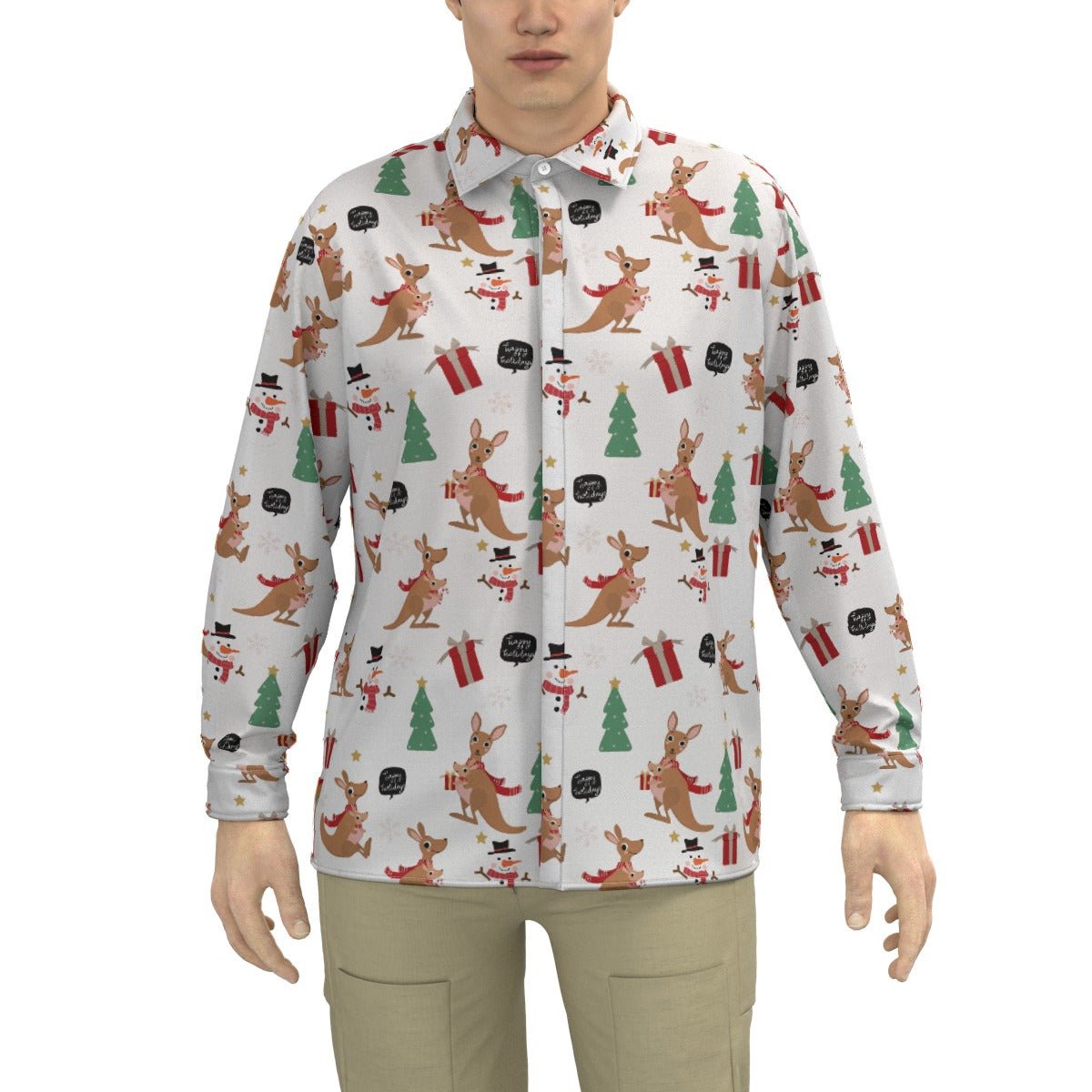 Men's Collar Christmas Shirt - Kangaroos - Festive Style