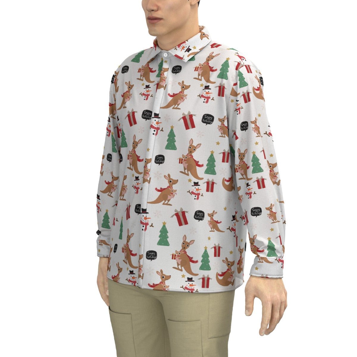 Men's Collar Christmas Shirt - Kangaroos - Festive Style