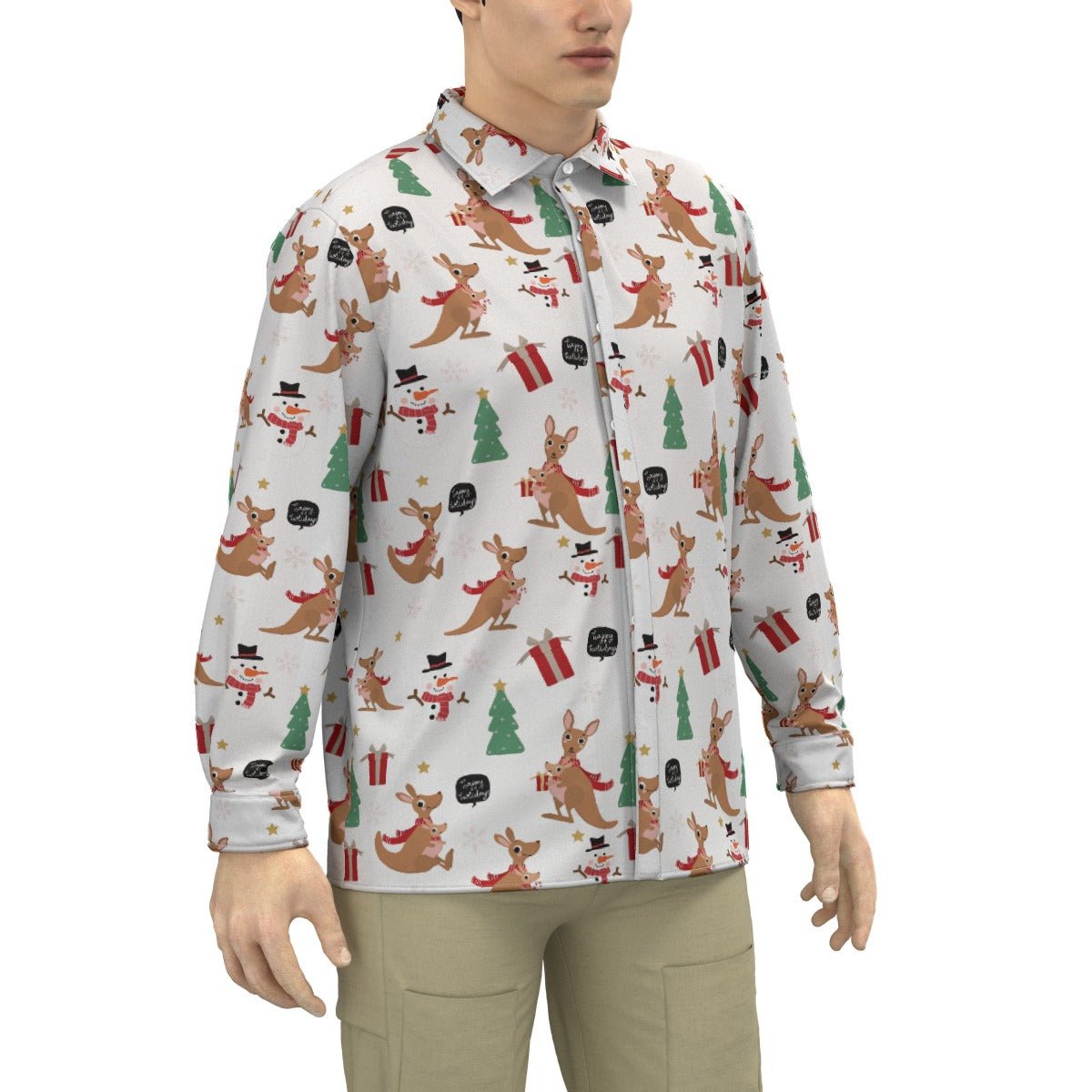 Men's Collar Christmas Shirt - Kangaroos - Festive Style