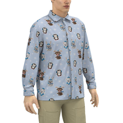 Men's Collar Christmas Shirt - Polar Blue - Festive Style