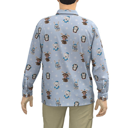 Men's Collar Christmas Shirt - Polar Blue - Festive Style