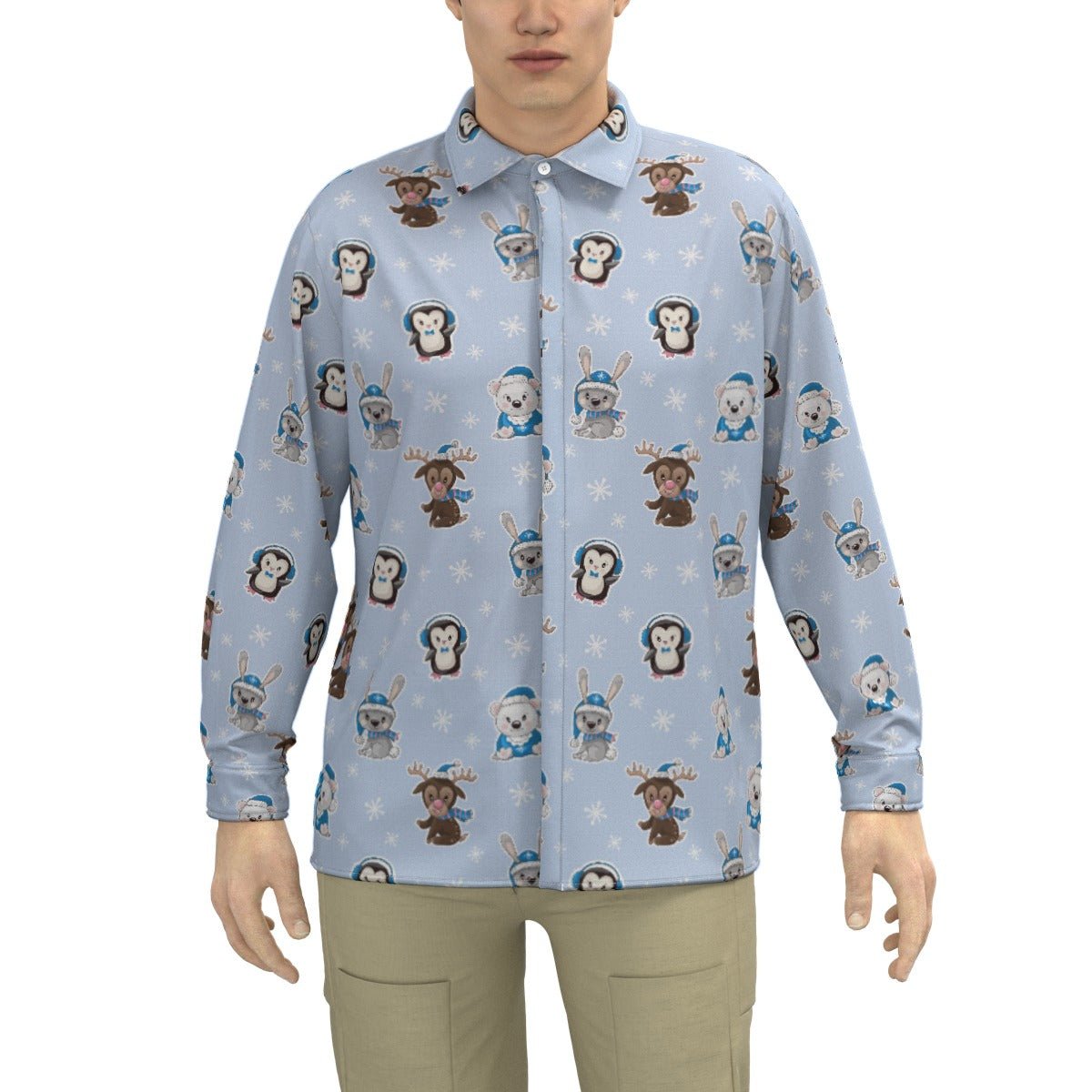 Men's Collar Christmas Shirt - Polar Blue - Festive Style