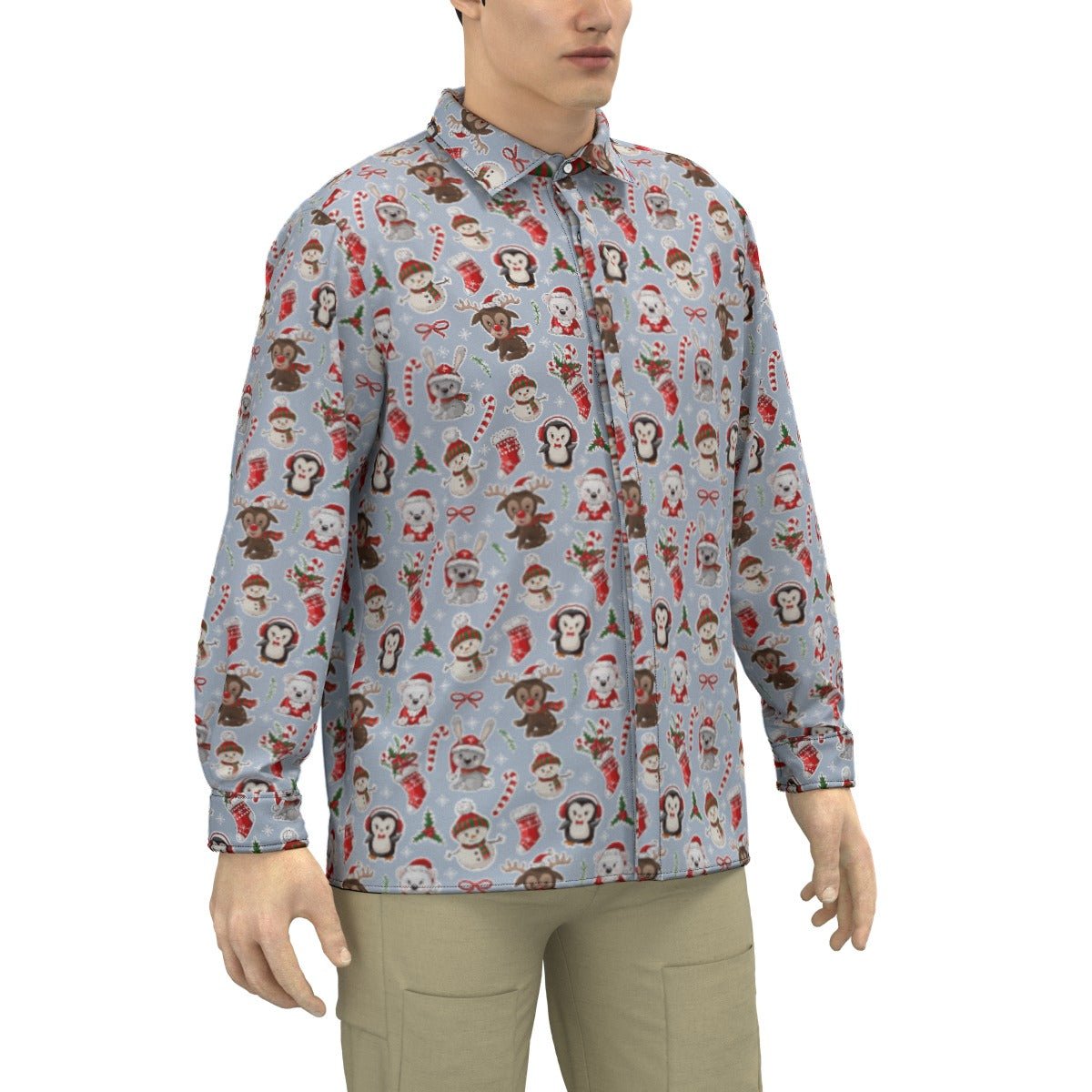 Men's Collar Christmas Shirt - Polar Kawaii - Festive Style