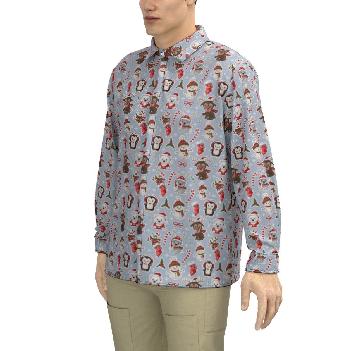 Men's Collar Christmas Shirt - Polar Kawaii - Festive Style