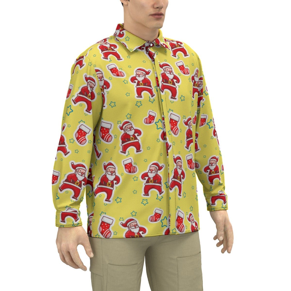 Men's Collar Christmas Shirt - Santa and Stars - Festive Style