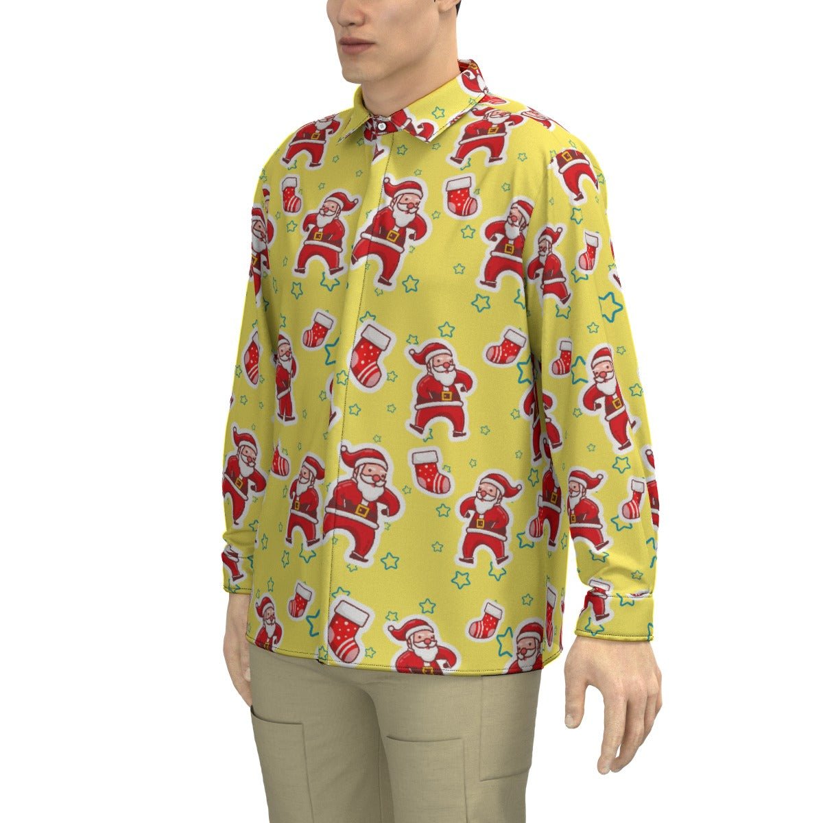 Men's Collar Christmas Shirt - Santa and Stars - Festive Style