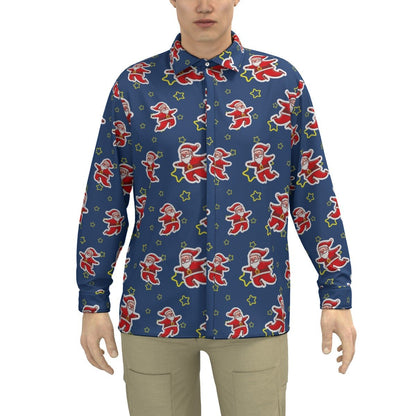 Men's Collar Christmas Shirt - Santa Night Time - Festive Style