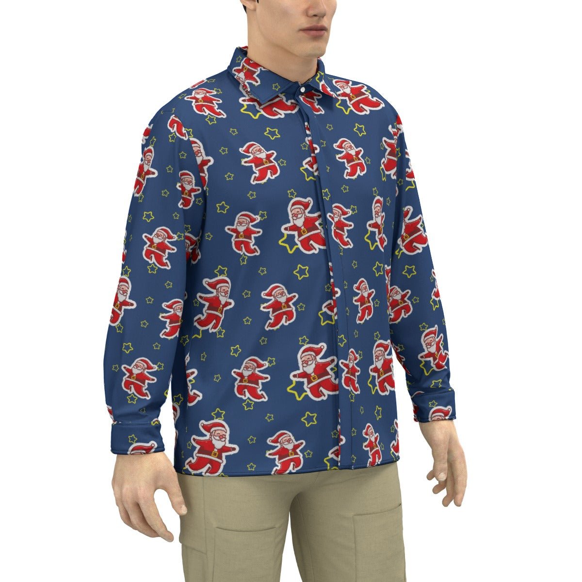 Men's Collar Christmas Shirt - Santa Night Time - Festive Style