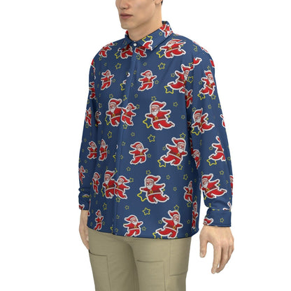 Men's Collar Christmas Shirt - Santa Night Time - Festive Style